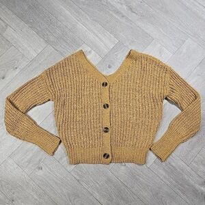 Moon & Madison Medium Long Sleeve Soft Knit Cropped Button Up Sweater Cardigan